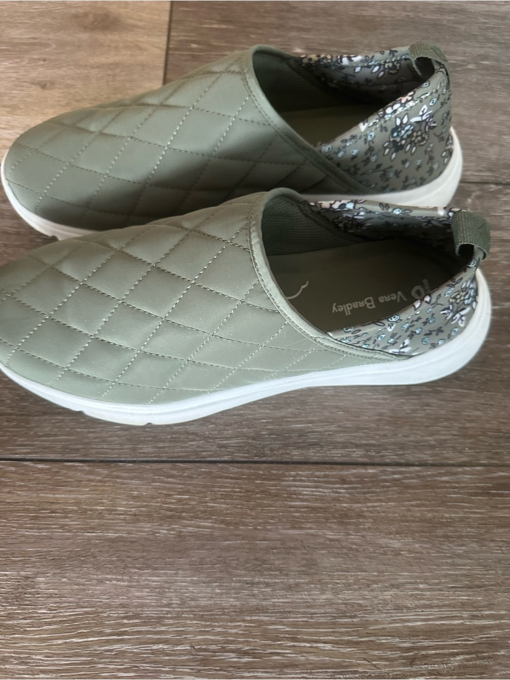 Vera Bradley Quilted Olive Green Slip-Ons - Picture 2 of 4
